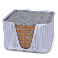 6 Square Cork & Felt Coasters in Antique Style Silk Silver