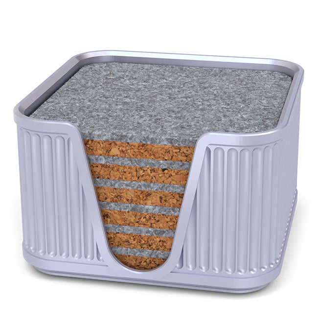 6 Square Cork & Felt Coasters in Antique Style Silk Silver