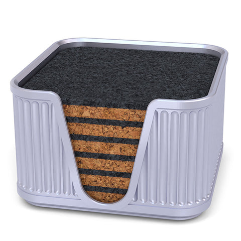 6 Square Cork & Felt Coasters in Antique Style Silk Silver