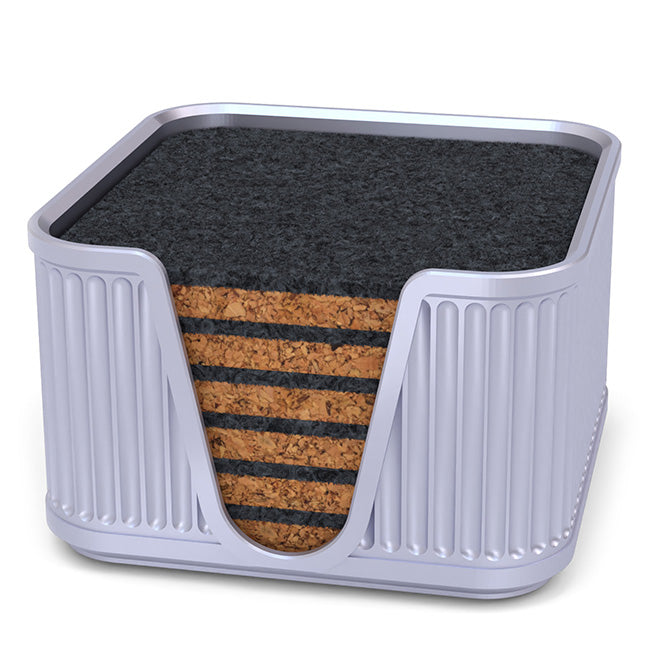 6 Square Cork & Felt Coasters in Antique Style Silk Silver