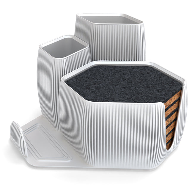 Declutter in Style – Modern 3D Printed Organizer with 6 Handmade Coasters
