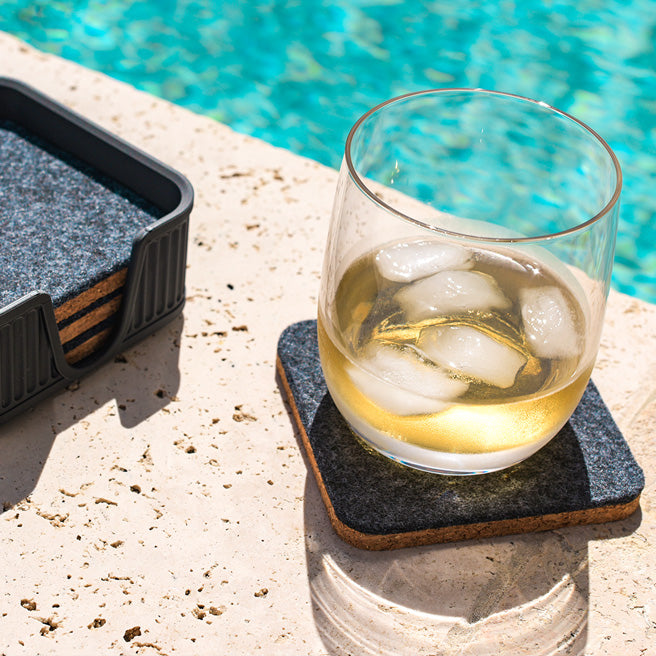 6 Hexagonal Cork & Felt Coasters in Contemporary Line Style Silk Black