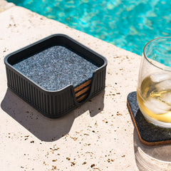 6 Square Cork & Felt Coasters in Antique Style Silk Silver