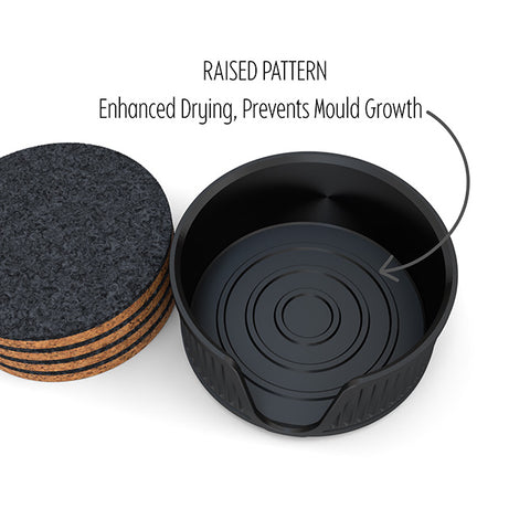 4 Round Cork & Felt Coasters in Antique Style Holder Silk Black