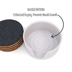 6 Round Cork & Felt Coasters in Antique Style Holder White Marble