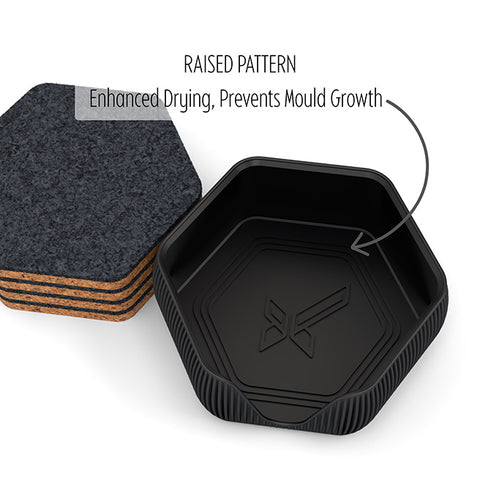 6 Hexagonal Cork & Felt Coasters in Contemporary Line Style Silk Black