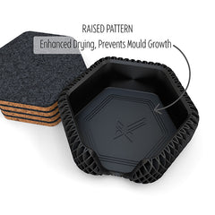 4 Hexagonal Cork & Felt Coasters in Diamond Style Silk Black