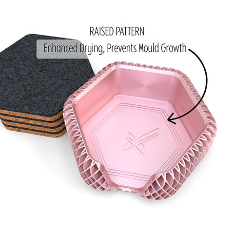 4 Hexagonal Cork & Felt Coasters in Diamond Style Silk Rose Gold
