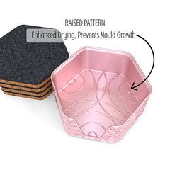 4 Hexagonal Cork & Felt Coasters in Ripple Style Silk Rose Gold