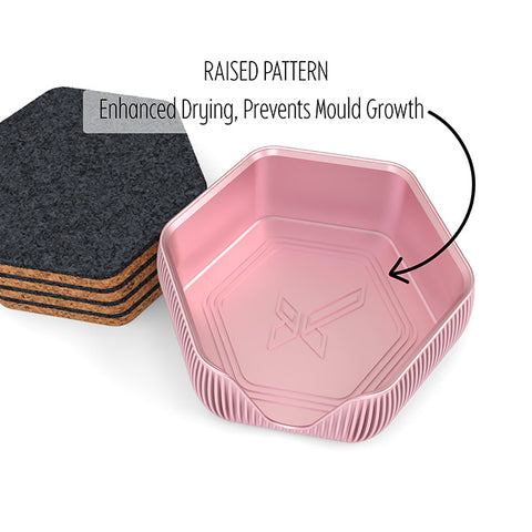 6 Hexagonal Cork & Felt Coasters in Contemporary Line Style Rose Gold