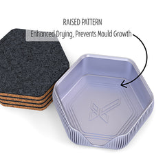 6 Hexagonal Cork & Felt Coasters in Contemporary Line Style Silk Silver