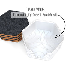 4 Hexagonal Cork & Felt Coasters in Ripple Style Silk White