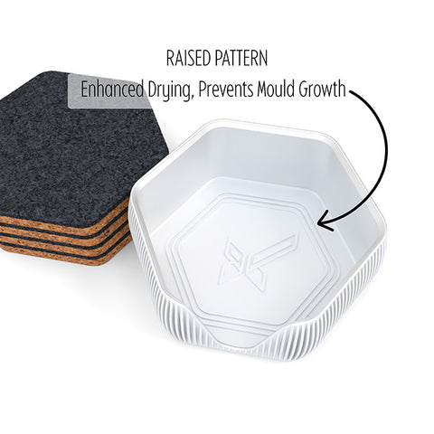 6 Hexagonal Cork & Felt Coasters in Contemporary Line Style Silk White