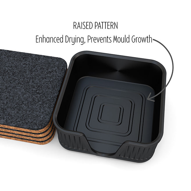 6 Square Cork & Felt Coasters in Antique Style Silk Black