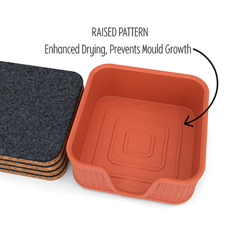 6 Square Cork & Felt Coasters in Antique Style Terracotta