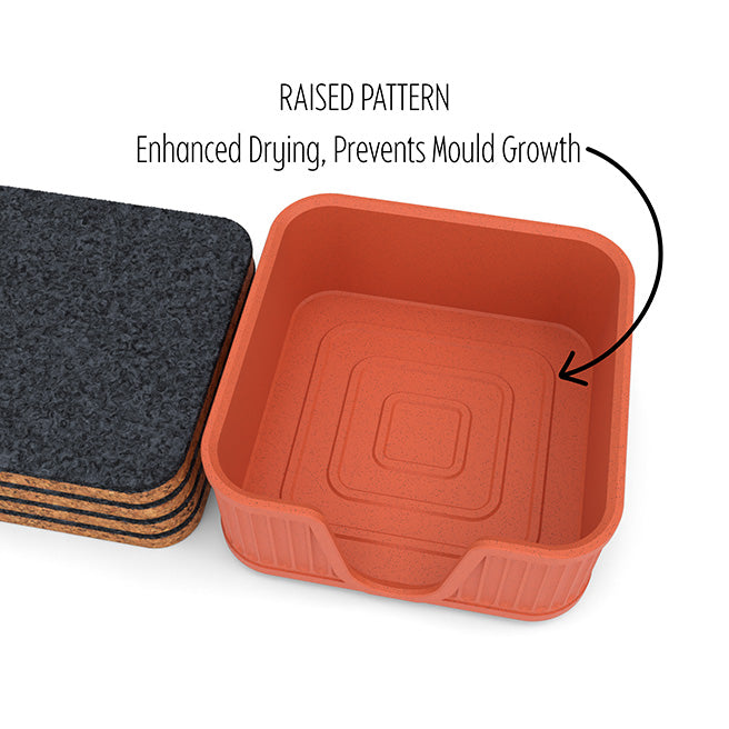 6 Square Cork & Felt Coasters in Antique Style Terracotta