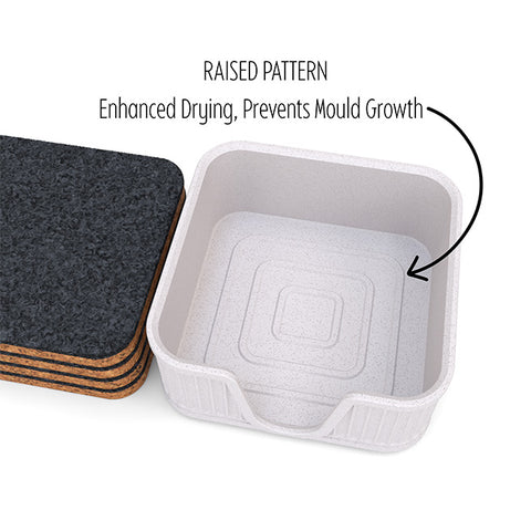 4 Square Cork & Felt Coasters in Antique Style White Marble