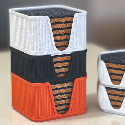 6 Square Cork & Felt Coasters in Antique Style Silk Silver