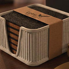 6 Round Cork & Felt Coasters in Antique Style Holder Terracotta