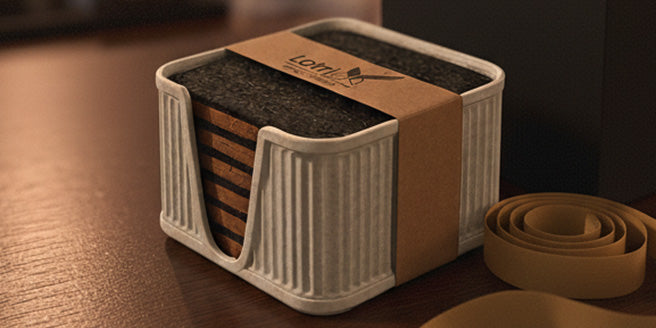 6 Round Cork & Felt Coasters in Antique Style Holder Terracotta